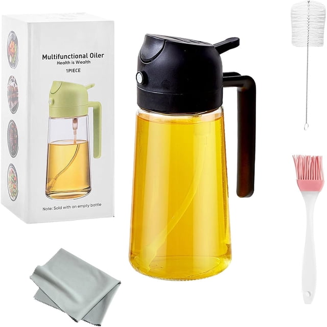 Dispensador de Aceite con Cepillo de Limpieza y Pincel, Dispensador y Pulverizador de Aceite para Cocinar (Negro)