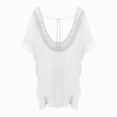 thumbnail image 7 of NIEWTR Women's Bathing Suit Cover Up Striped Print Drawstring Waist Loose Swim Cover Up(White,One Size), 7 of 7
