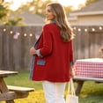 thumbnail image 5 of Hsovts Womens Denim Patchwork Collared Shirt Jacket, Corduroy Shirts | Lightweight Shacket, Soft Ribbed Knit, Button Down Closure, Denim Spliced Jackets Red L, 5 of 6