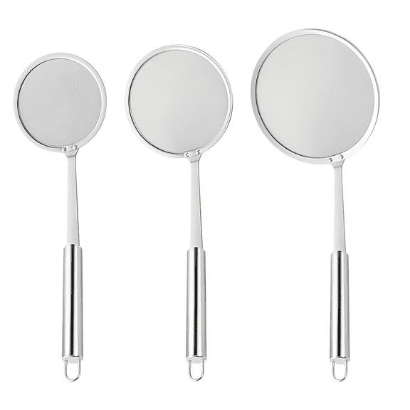 3 Pcs Stainless Steel Fat Skimmer Spoon Set, 100 Mesh Fine Mesh Skimmer with Long Handle for Soup Grease, Frying Spoon Strainer for Hot Pot (3.9 in, 4.7 in, 5.5 in), 304 Food-Safe Material