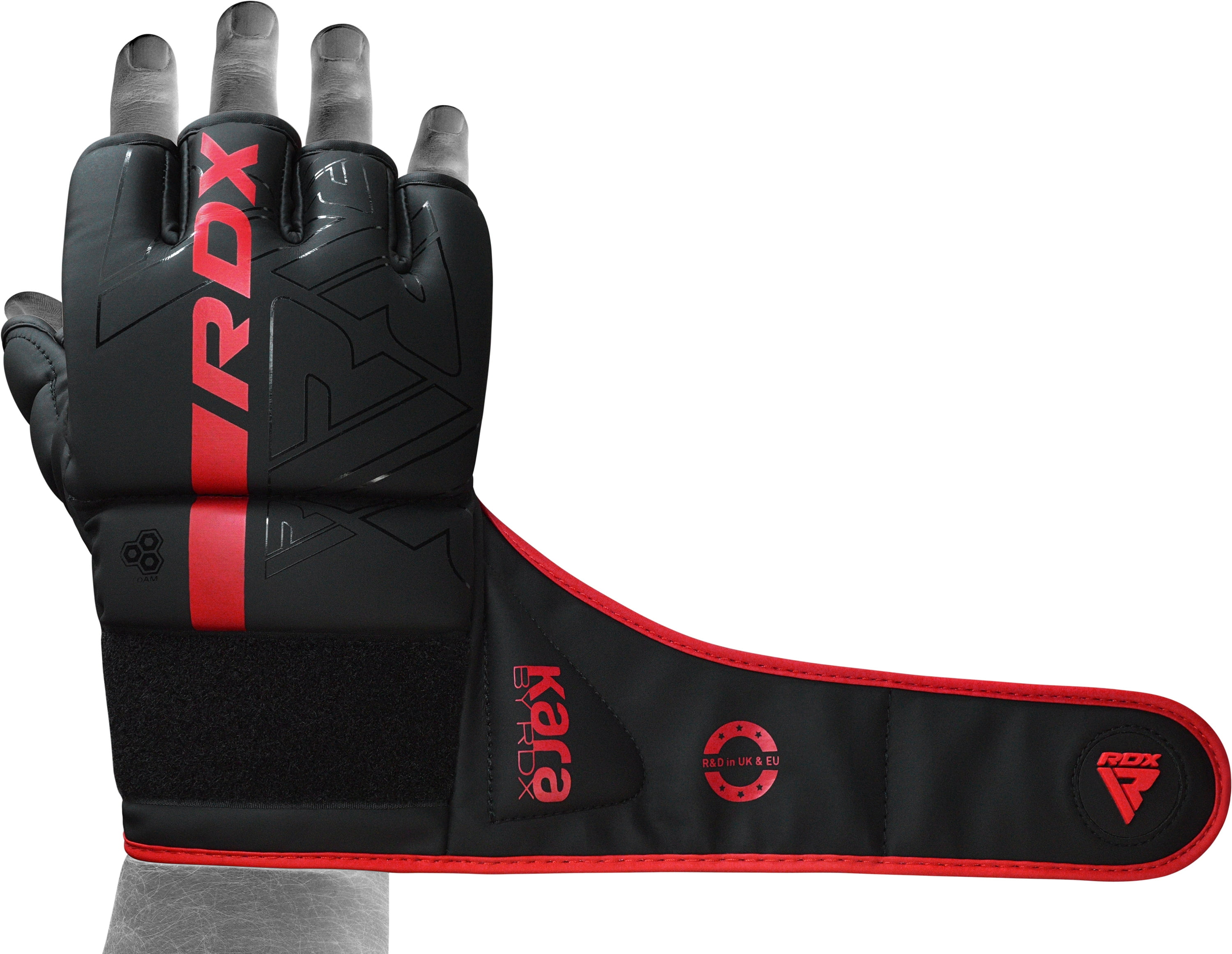 RDX MMA Boxing Gloves Grappling Sparring, Pre-Curved Martial Arts Mitts, Ventilated Palm, Maya Hide Leather KARA, Red, Small