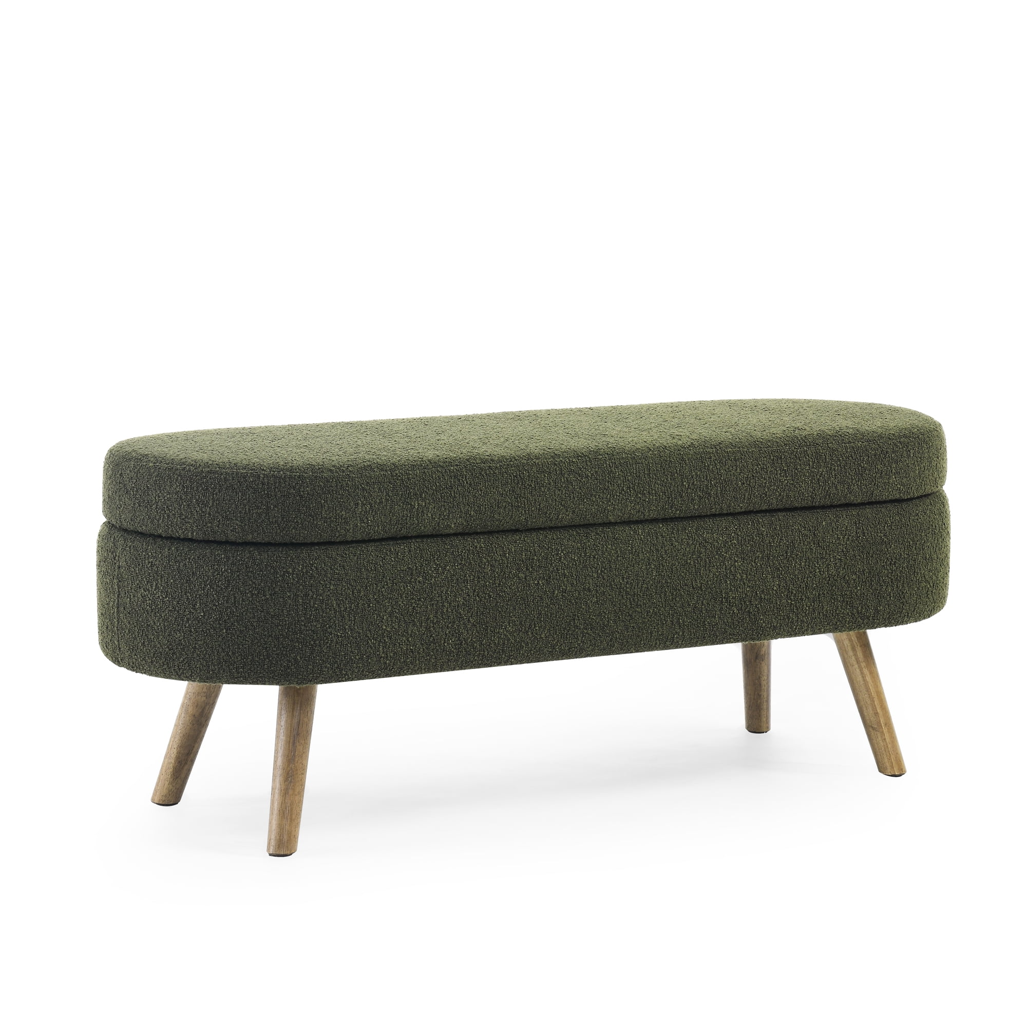 Ottoman Oval Storage Bench,Rubber Wood Legs, Green(43.5"x16"x16")