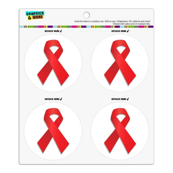 Red Awareness Ribbon Drug Free HIV AIDS Refrigerator Fridge Locker Vinyl Circle Magnet Set