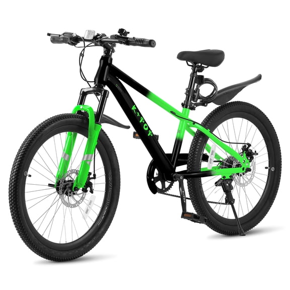 WARAYZ 24" Mountain Bike for Kids, 7-Speed, Dual Disc Brakes, All-Terrain Tires, Ages 9-12, Black/Green