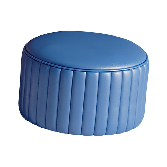 Reposapiés redondo, taburete bajo, asiento acolchado estable, taburete otomano redondo, taburete suave azul