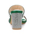 thumbnail image 3 of BLISSFUL STEP Women's Shoes Rhinestone Chunky Heel Square Toe Slide Sandals Green 7.5, 3 of 8