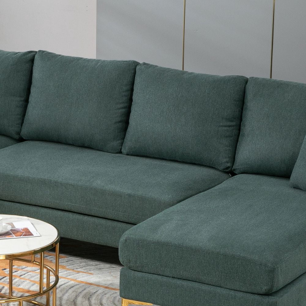 BSHTI110'' Wide Reversible Left or Right Chaise of Sectional Sofa U-Shape Convertible Sofa Couch 4-Seat Couch with Chaise Lounge Upholstered for Living Room,Apartment,Office,Green Polyester Blend