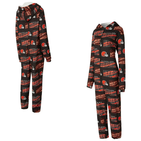 Women's Concepts Sport Brown Cleveland Browns Roadway Allover Print Microfleece Full-Zip Union Suit