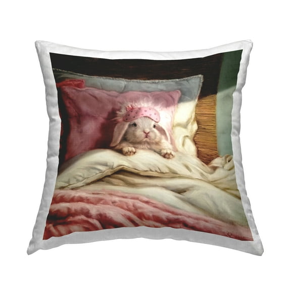 Stupell Industries Bunny Rabbit Resting in Bed Modern Portrait Novelty Pink,18 x 7 x 18 Decorative Pillows