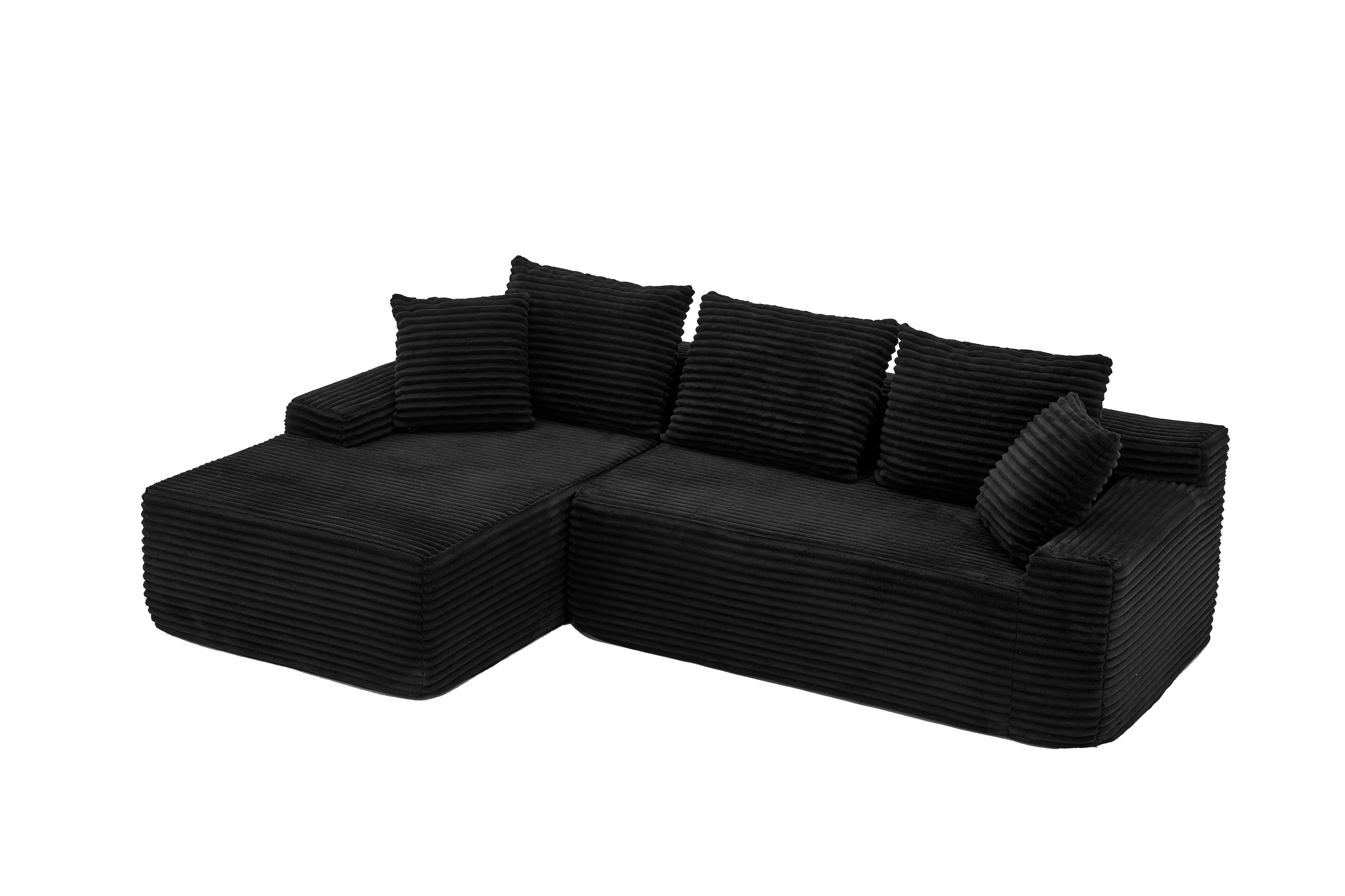 Leumius 95" Boneless Modular Sectional Sofa with Chaise,L-Shaped Comfy Corduroy Couch with Deep Seat,Upholstered Sectional Couch for Living Room, No Assembly,Black