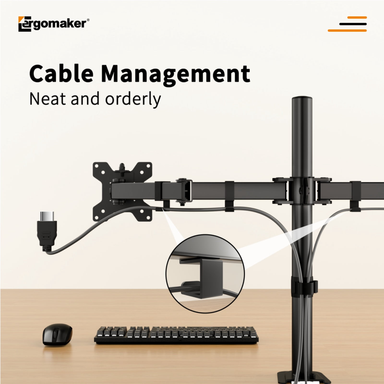 Ergomaker Dual Monitor Desk Mount for 13-27 " Screens Black Adjustable Height Monitor Arm