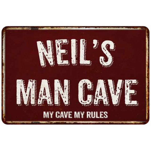NEIL'S Man Cave Red Grunge Sign 16 x 24 Matte Finish Metal Sign 116240003094
