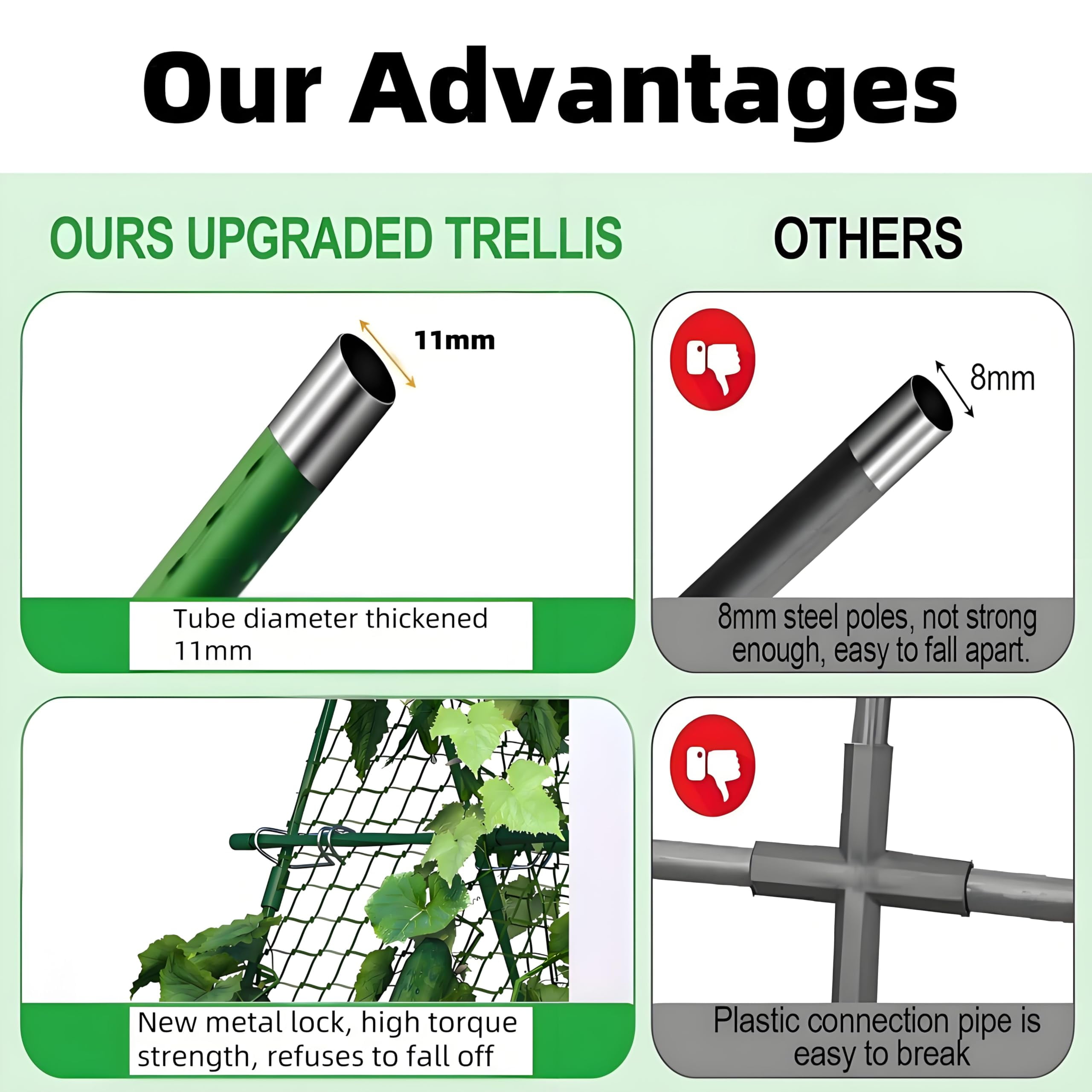 Kselythan Cucumber Trellis,4ft x 4ft Green Metal A-Frame Garden Trellis for Climbing Plants – Support for Cucumbers,Tomatoes, Peas,Beans,and Vines, Includes Netting, Fits Raised Beds,Outdoor Support