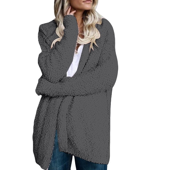 Breezora Chunky Knit Open Front Cardigan Jacket Long Sleeve Soft Sweater Coat With Pockets Womens Fall 2025 L Size Dark Gray
