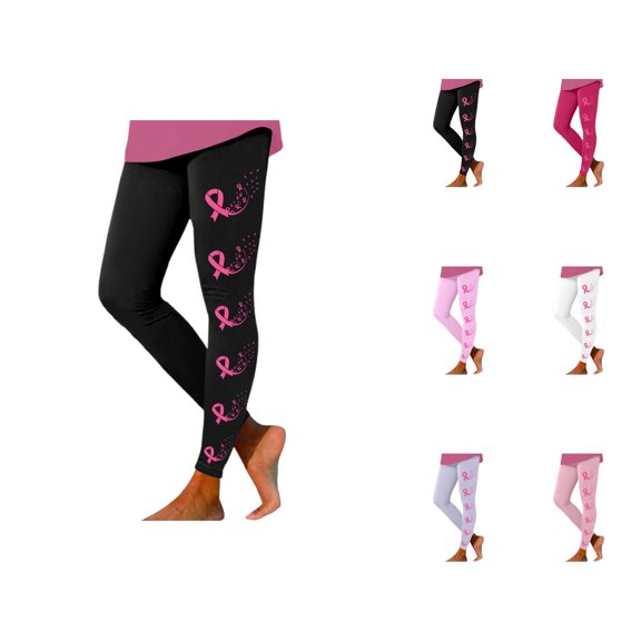Cancer Awareness Leggings for Women Elastic High Waist Pink Ribbon Graphic Workout Running Yoga Pants