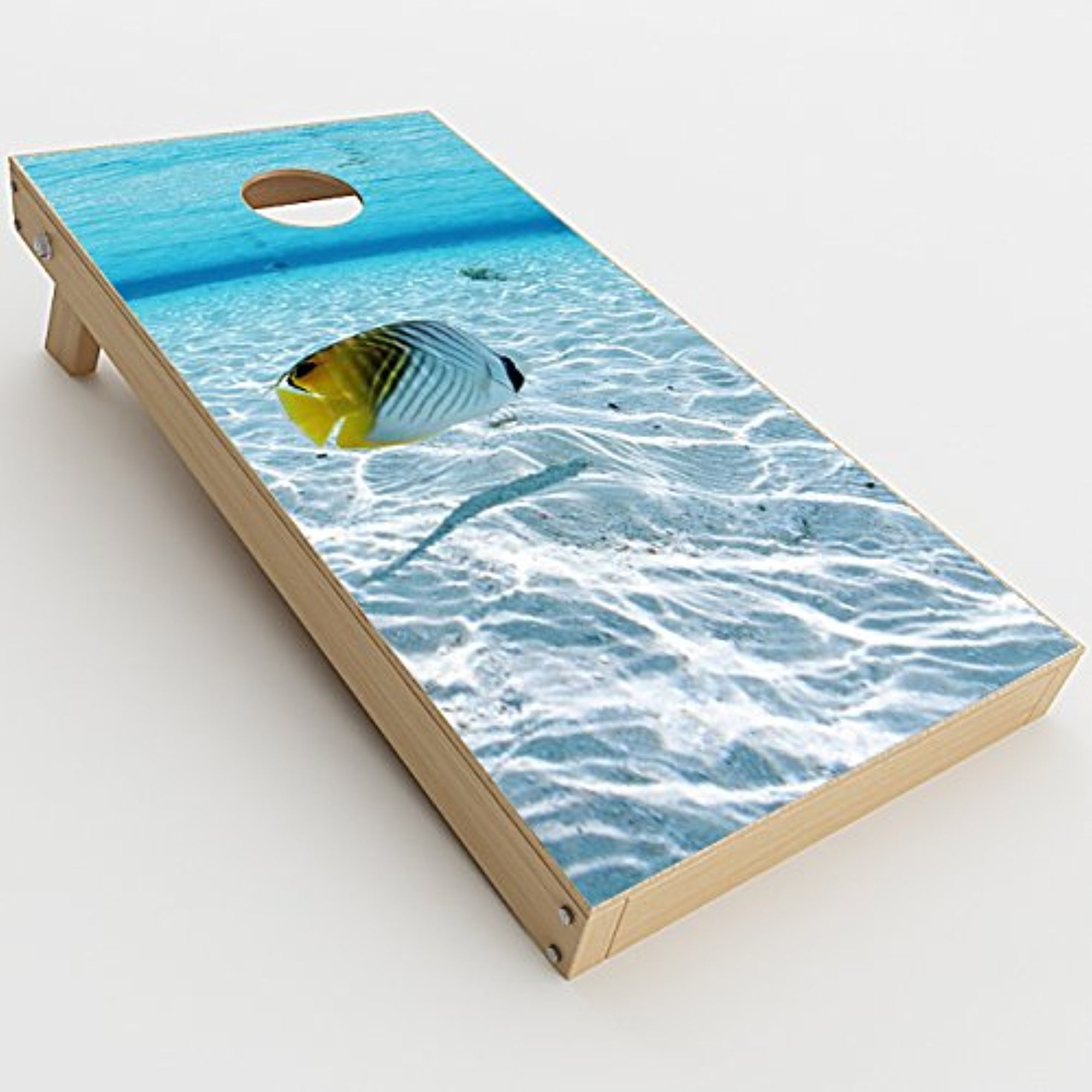 2xpcs. Skin Decal for Cornhole Game Board / Beach Wood Panels Teal White Wash 
