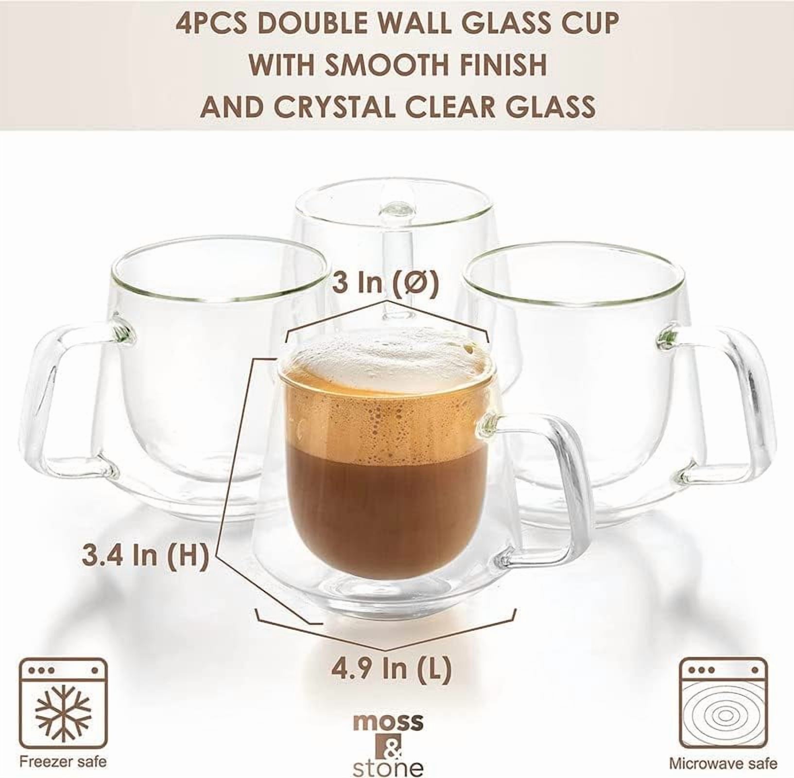 Moss & Stone 7.5 Oz Double Walled Espresso, Tea Glass Coffee Mugs Set of 4