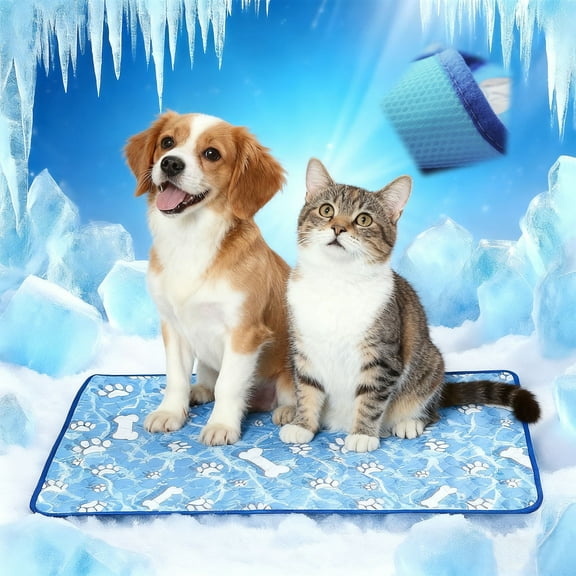 Pet Cooling Mat for Dogs Cats Paw Pattern Cooling Mat Large Cooling Pad Summer Pet Bed Breathable Pet Self Cooling Blanket Dog Crate Sleep Mat for Indoor or Outdoor, Blue, XL, 39*27in