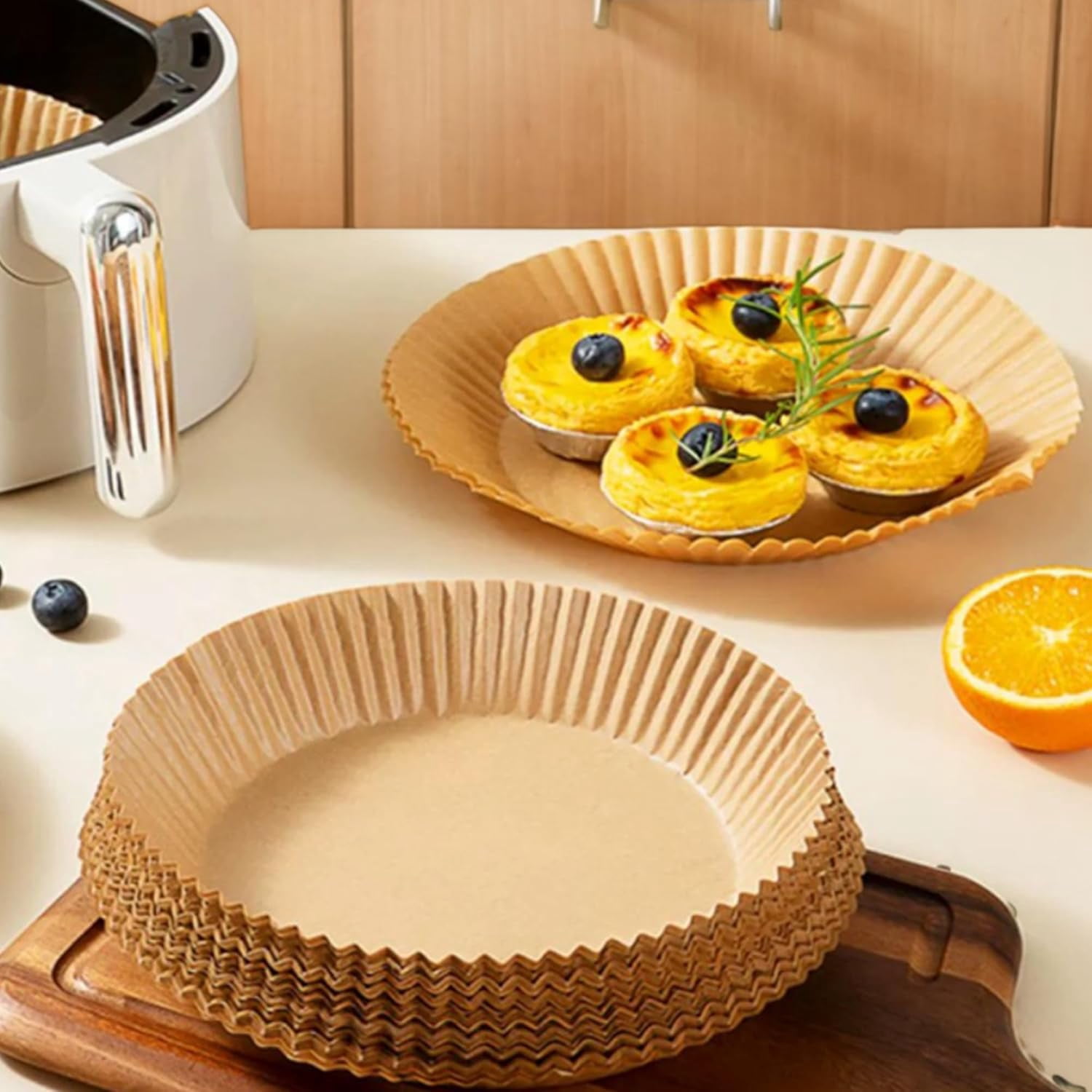 Air Fryer Paper Liners: 100PCS Round Air Fryer Paper Liners Disposable, 6.3 Inch Natural Wood Pulp Baking Parchment Airfryer Paper Liners for 5-8QT Air fryer, Baking, Steamer, Roasting Microwave