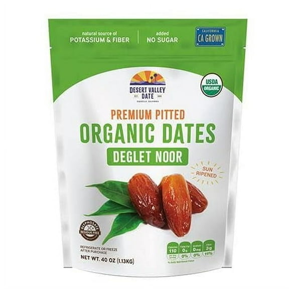 Desert Valley Date ~ ORGANIC Deglet Noor Premium Pitted Dates Grown California Sun Ripened ~ Kosher ~ 40oz (2.5lb) Large bag