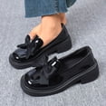 thumbnail image 2 of Womens Patent Faux Leather Platform Loafers Chunky Bow Square Toe Slip On Comfortable School Shoes for Casual Preppy Look Black,Size 5.5, 2 of 9