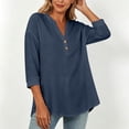 thumbnail image 4 of VBVC Women's Cotton Linen 3/4 Sleeve Tunic Top , Ladies' V Neck Henley Pullover Blouse , Soft Comfortable Daily Work Tee For Women, *Navy , X-Large, 4 of 9