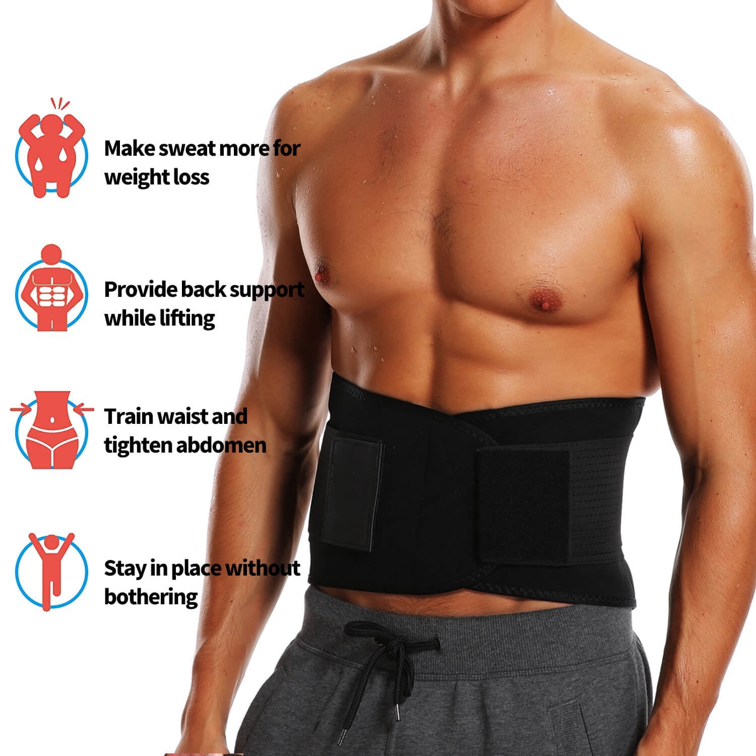 Vaslanda Neoprene Waist Trainer Belt for Men - Waist Cincher Trimmer - Slimming Body Shaper Belt - Sport Girdle Belt