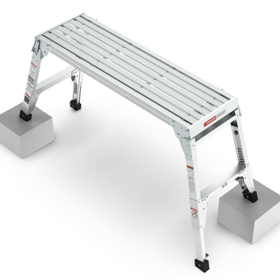 Aluminum Platform Large Size Step Stool Folding Portable Work Bench 40" Width Telescopic Feet 22" -27.5" Height Adjustable Folding Work Platform for Adults
