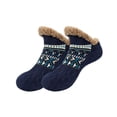 thumbnail image 2 of Adult Unisex Fleece Lined Thick Ankle Socks Indoor Home Floor Socks Soft Knit Slipper Socks For Cold Weather Use Warm Cozy Bed Socks Non Slip Grippers Winter Thermal (Navy), 2 of 4