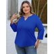 thumbnail image 2 of Blusa tipo túnica Romantii, talla grande, cuello en V, manga 3/4, azul real, 2 of 5