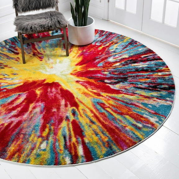 Unique Loom Lyon Collection Area Rug - Ruby (6' 1" Round Multi/Blue)