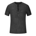 thumbnail image 3 of BADHUB Men's Distressed Henley Shirts Casual Washed T-shirt Vintage Short Sleeve Button Basic Tees Loose Fit Summer Pullover, 3 of 5
