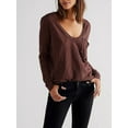 thumbnail image 2 of Arvbitana Women Loose Long Sleeve T-shirt Solid Color V-neck Casual Pullovers Ladies Basic Tops Daily Clothes, 2 of 5