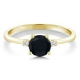 thumbnail image 2 of Gem Stone King 10K Yellow Gold Black Onyx and White Lab Grown Diamond Solitaire Engagement Ring for Women (0.83 Cttw, Round 6MM, Gemstone December Birthstone, Size 6), 2 of 6