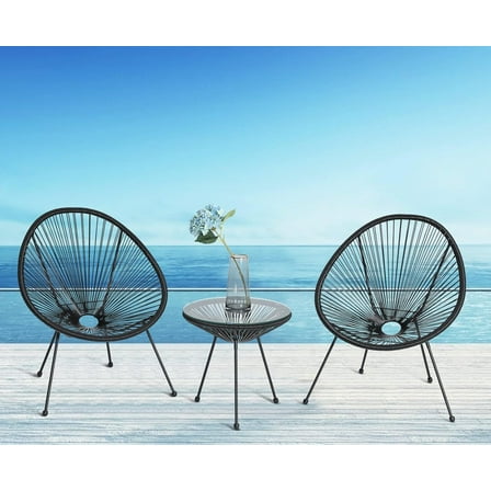 Dkelincs 3 Piece Patio Furniture Set All-Weather Outdoor Conversation Bistro Set with Glass Top Table, Black