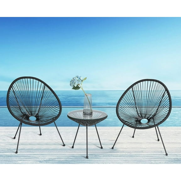 Dkelincs 3 Piece Patio Furniture Set All-Weather Outdoor Conversation Bistro Set with Glass Top Table, Black