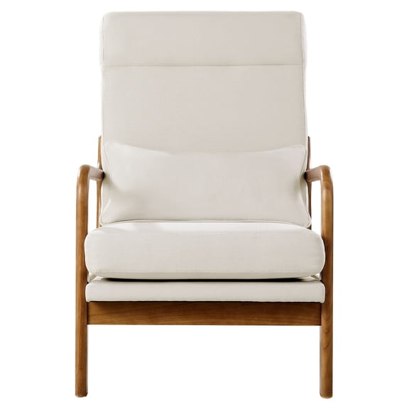 Mid Century Modern Accent Chair, High Back Upholstered Armchair with Solid Wood Frame and Thick Cushion for Living Room or Bedroom