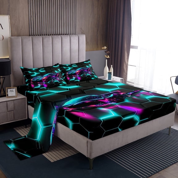 Erosebridal Sport Car Sheet Set Twin,Honeycomb Hexagon Bedding Sets Twin Size,Extreme Sport Twin Sheet Sets,Microfiber Boys Bedroom Decor,3pcs