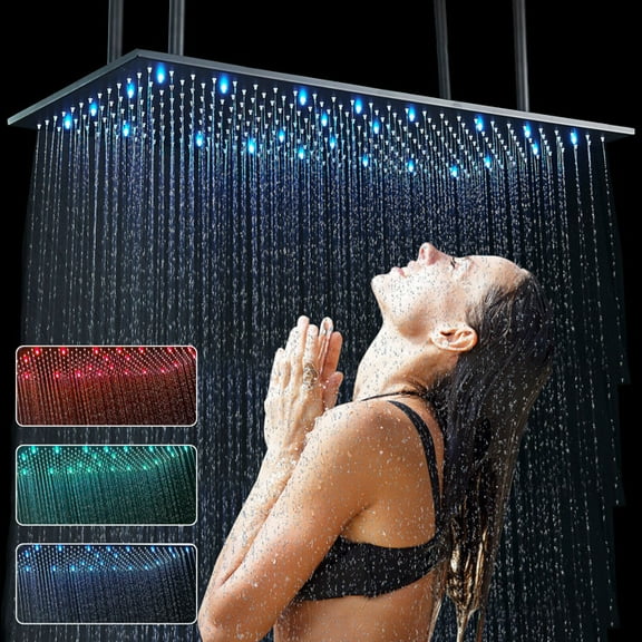 LED Large Rain 16"x32" Shower Head Top Sprayer Ceiling Mounted Matte Black