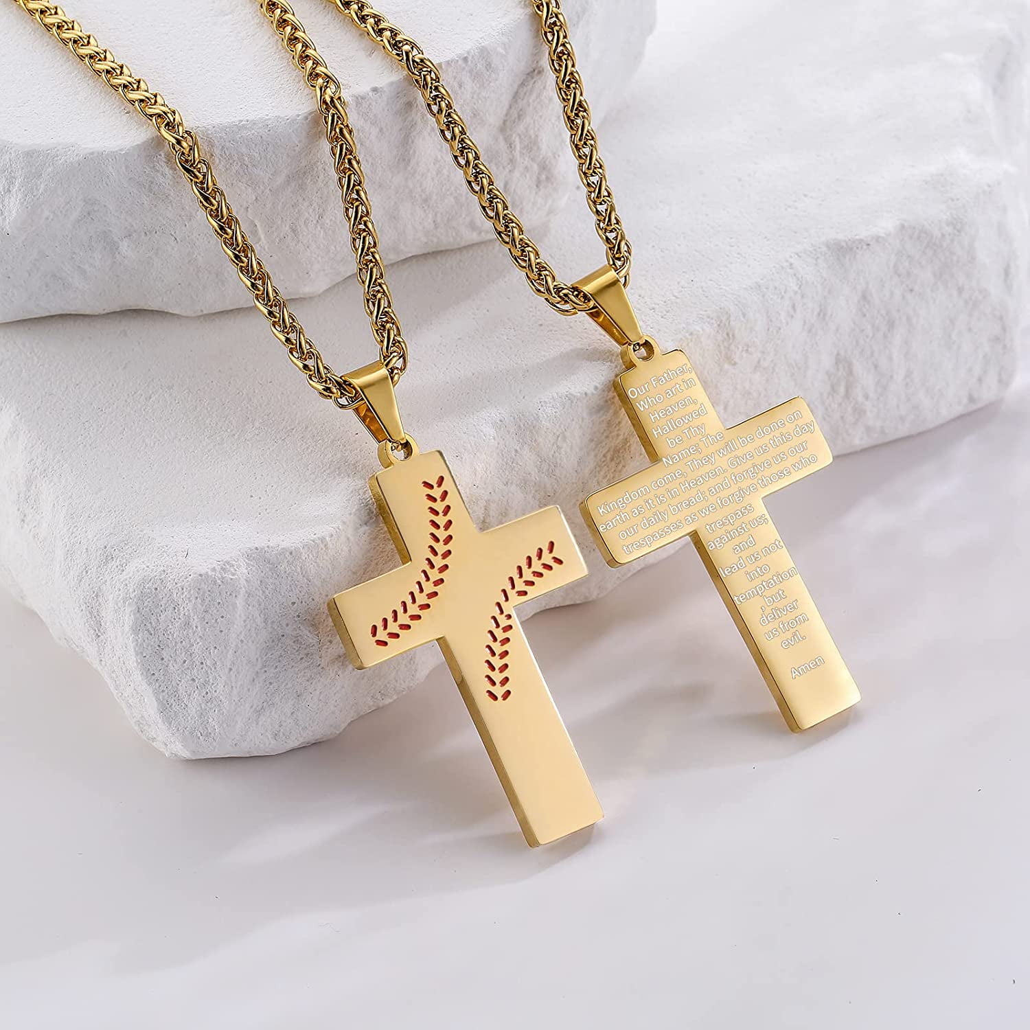 Boys Mens Baseball Cross Pendant Necklace 18K Gold Plated Bible Verse  Stainless Steel Necklace Jewelry (A-Black) | Amazon.com