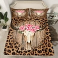 thumbnail image 2 of Castle Fairy Bull Skull 4pcs Bed Sheets,Leopard Print King Sheets,Pink Rustic Rose Super Cozy Sheet Set,Breathable Western Home Decor, 2 of 7
