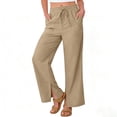 thumbnail image 3 of Diufon Womens Linen Pants Summer Drawstring High Waisted Palazzo Pants with Pockets Casual Wide Leg Trouser, 3 of 11