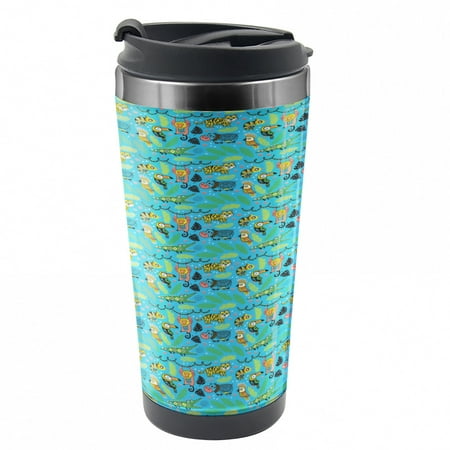 

Animal Travel Mug Colorful Woodland Animals Steel Thermal Cup 16 oz by Ambesonne