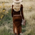 thumbnail image 4 of SMihono Women's Western Cowgirl Suede Dress Vintage Long Sleeve Slim Fit Midi Dress V Neck Zip up Irregular Tassels Dresses Brown L, 4 of 5