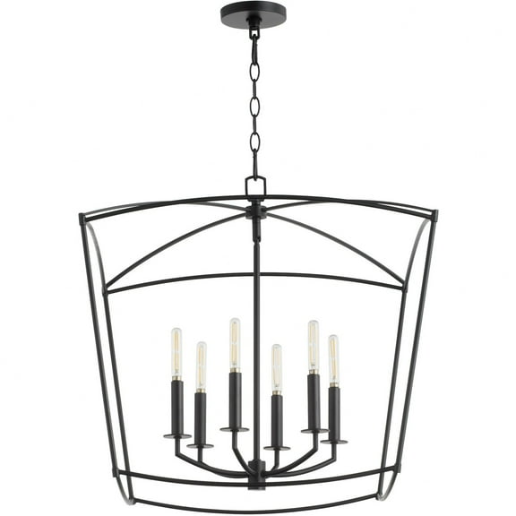 6412-6-59-Quorum Lighting-Mantle - 6 Light Pendant-23.5 Inches Tall and 23.25 Inches Wide-Matte Black Finish    -Traditional Installation
