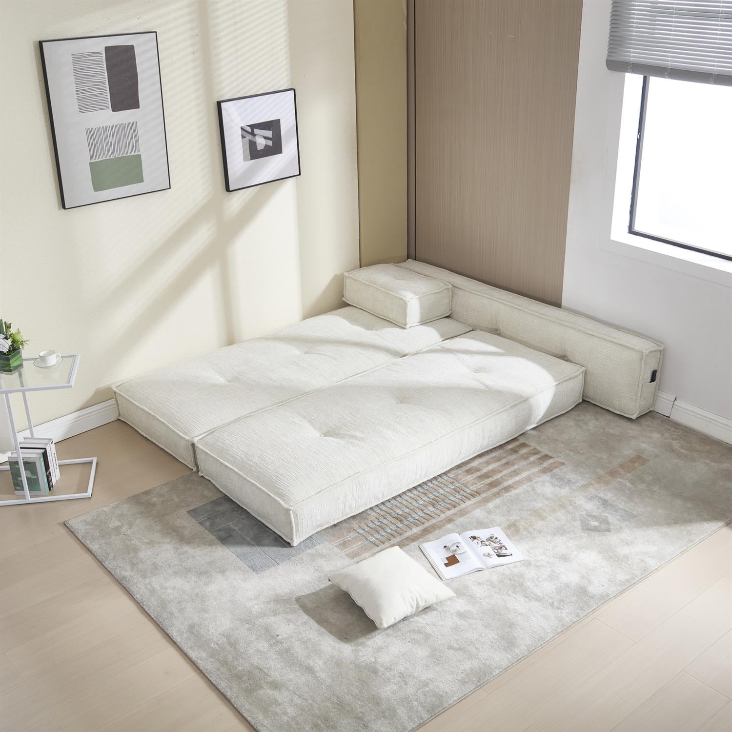 Demi Bonn 78" Versatile Chenille Sectional Sofa with Side Pocket, Modern Couch for Living Room, Customize Layout to Fit Any Space, White