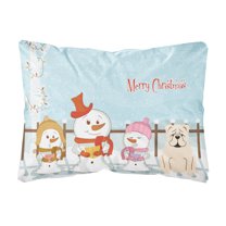 Carolines Treasures BB2454PW1216 Merry Christmas Carolers English Bulldog White Canvas Fabric Decorative Pillow, 12H