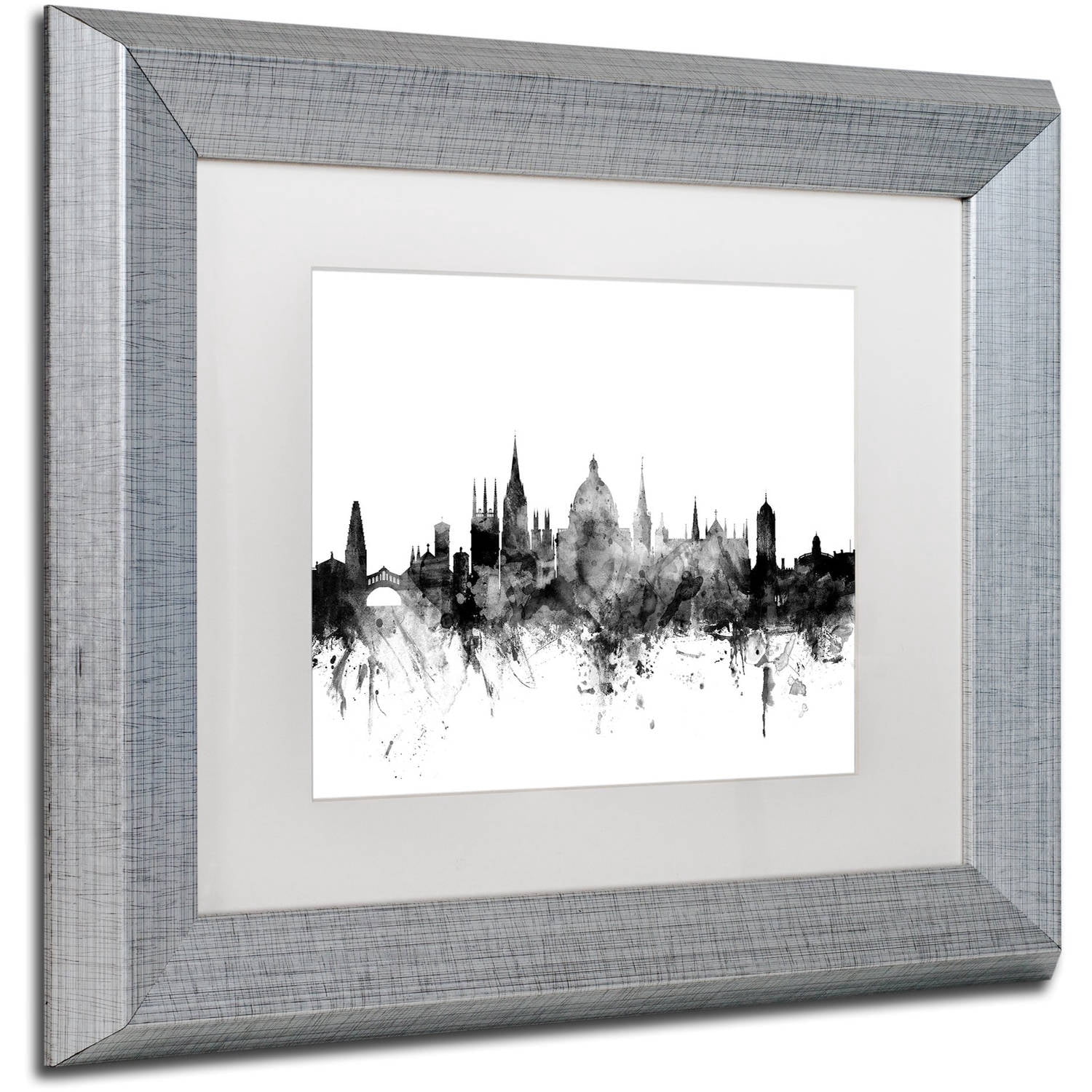 Trademark Fine Art "Oxford England Skyline B&W" Canvas Art by Michael Tompsett, White Matte, Silver Frame
