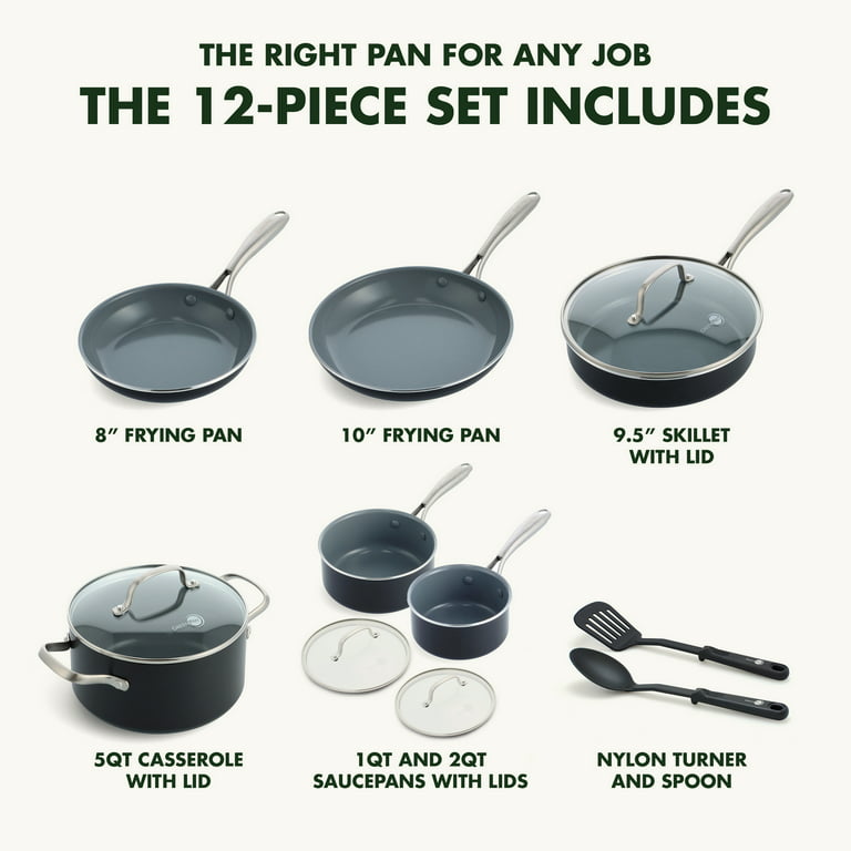 GreenPan Swift Healthy Ceramic Nonstick, 12 Piece Cookware Pots and Pans Set,  Stainless Steel Handles, PFAS-Free, Dishwasher Safe, Oven Safe, Black 