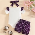 thumbnail image 6 of Infant Newborn Baby Girl Romper Clothes 3 Piece Sets Summer Outfits + Floral Shorts + Headband Round Neck Soft Bow Kaprioy Toddler Girl Clothes 0 3 6 9 12 18 Months, 6 of 6